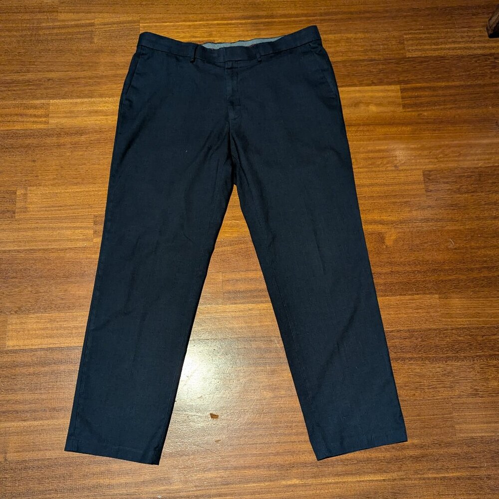 HAGGAR MEN'S DRESS PANTS-STRAIGHT FIT/PREMIUM STRETCH- 38 X 32-NAVY HEATHER